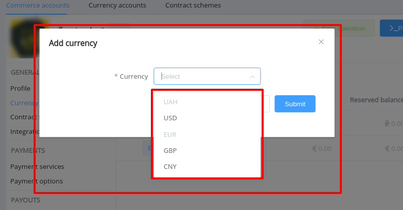 Currency accounts