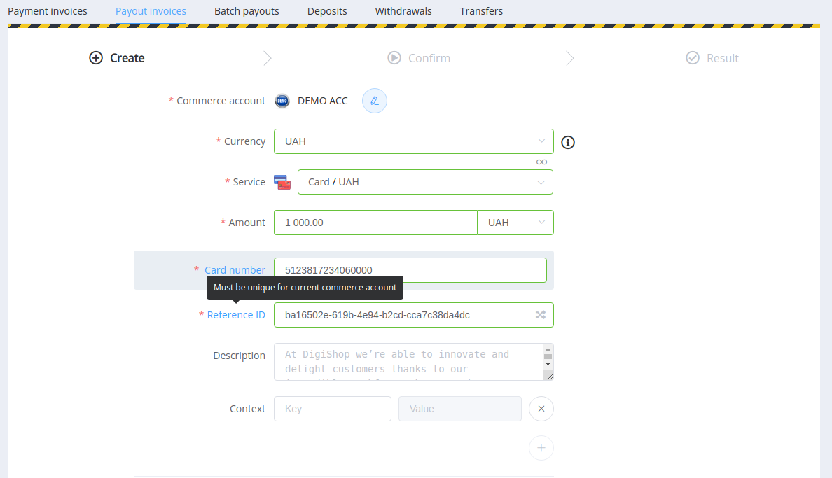 Payout Invoice. Block 1