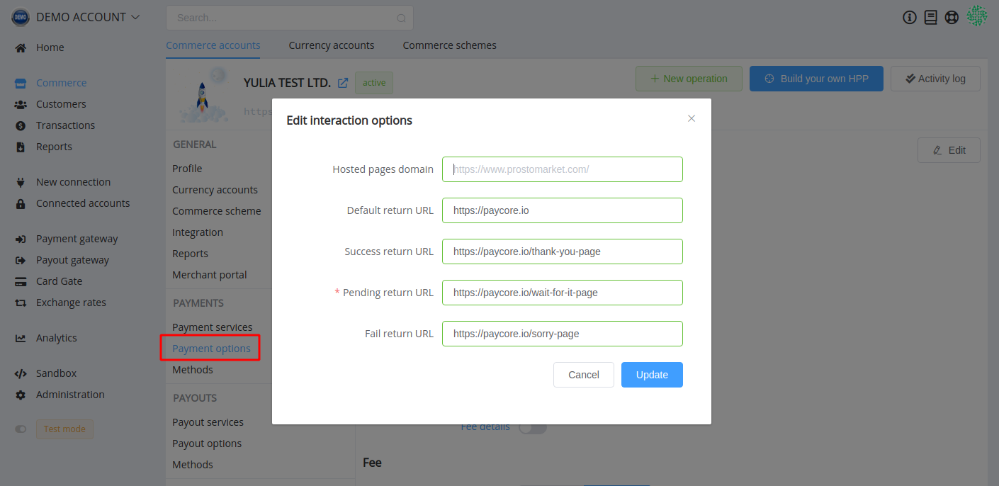 Edit integration options