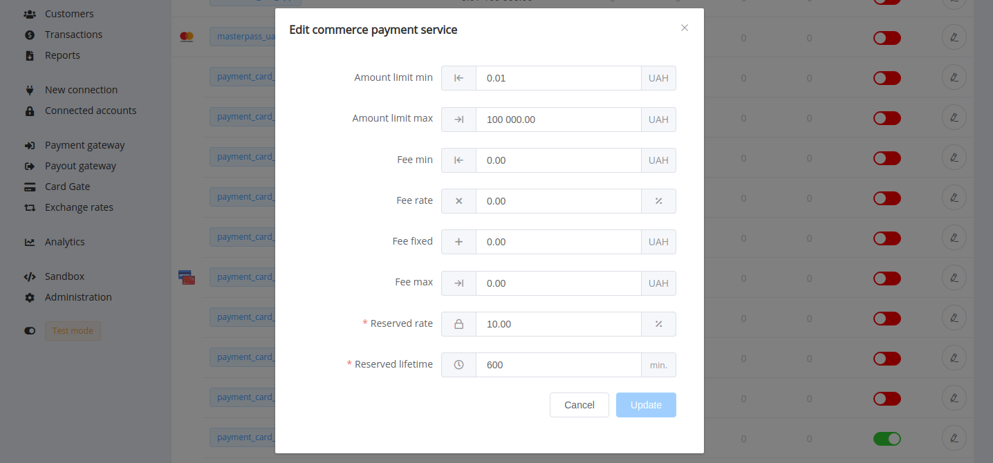 Edit payment service