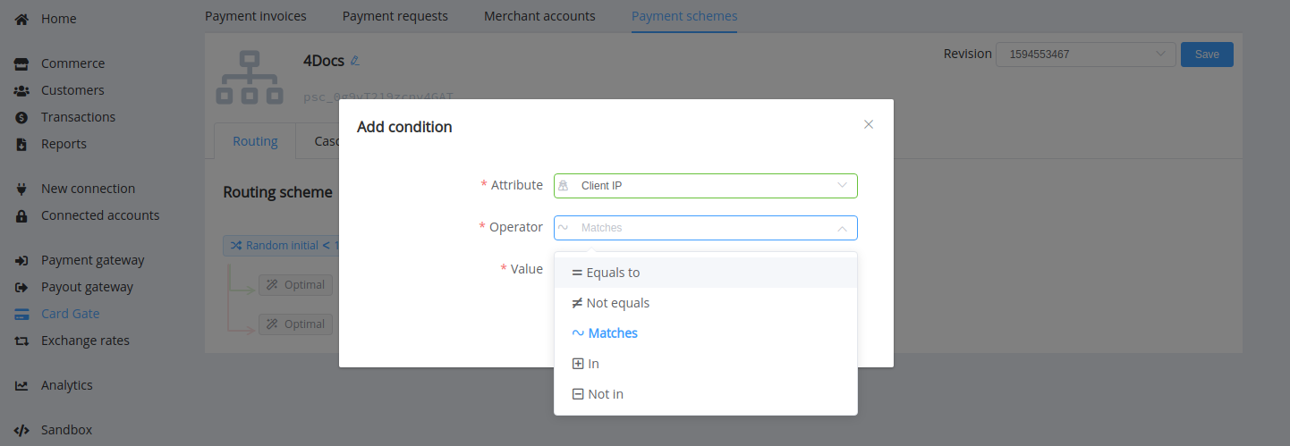 Set up a routing condition