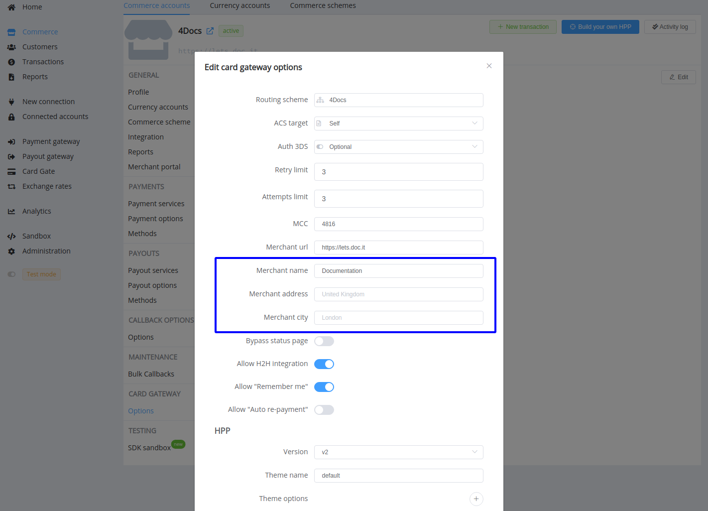 Commerce Card Gateway Options