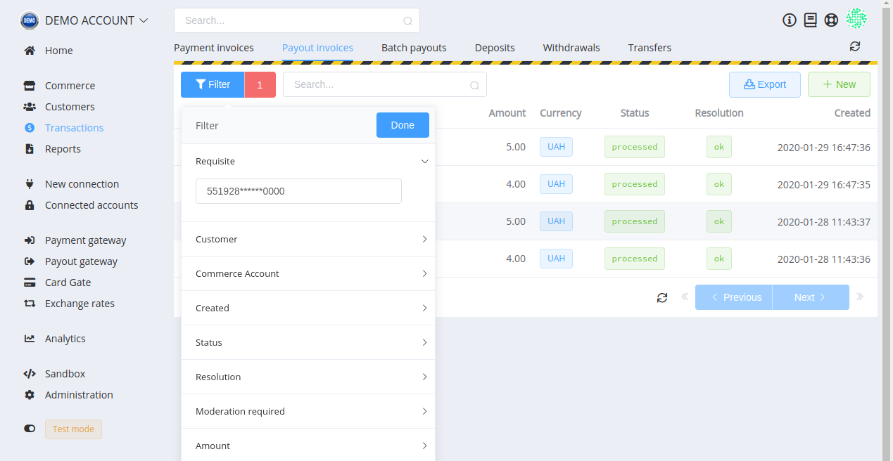 Filtered payouts