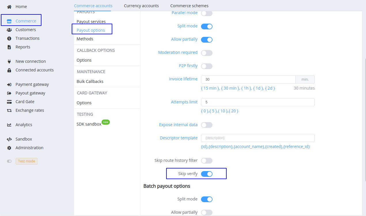 Commerce Options: Skip verify